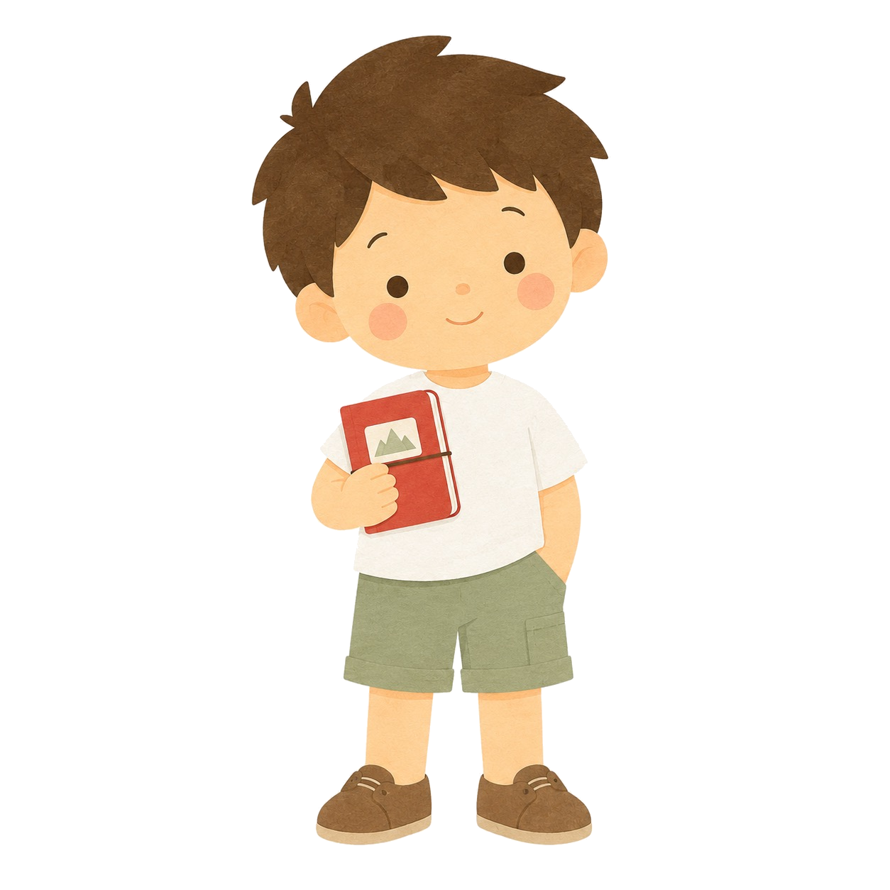 Nilo, son petit carnet de voyage rouge dans les mains